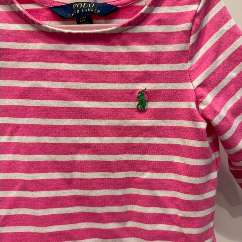 🎉HP🎊 NWOT Polo Ralph Lauren 2T Girls Pink & White Striped Long Sleeve Dress - Picture 3 of 4